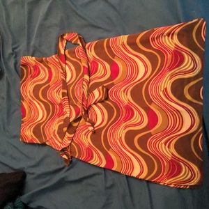 Red and Brown swirl strapless dress